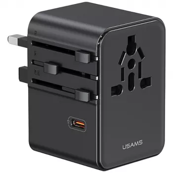 USAMS Cestovný adaptér CC310 70W 3xUSB-C US/AU/EU/UK čierny