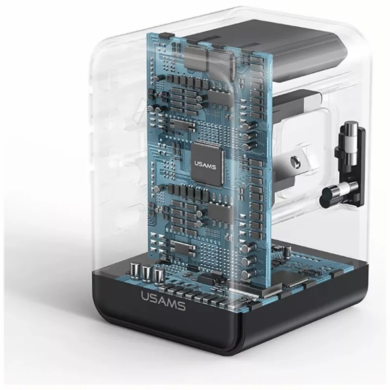 USAMS Cestovný adaptér CC310 70W 3xUSB-C US/AU/EU/UK čierny
