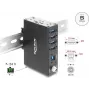 Delock Priemyselný hub 4x USB 5 Gbps Type-A s 8 kV ESD ochranou a montážou na DIN lištu