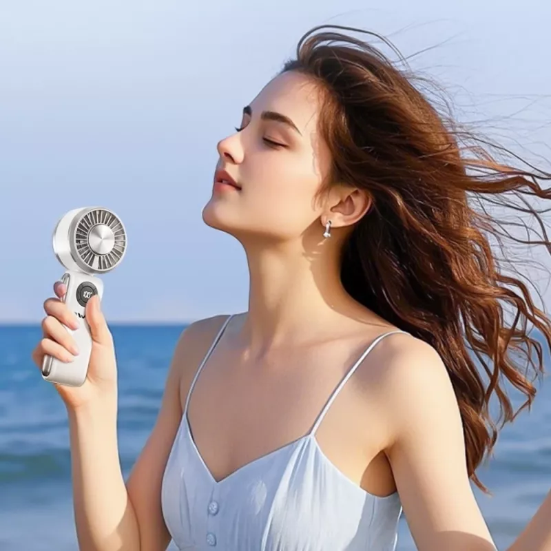 AWEI F39 Fast Ice Mini ručný ventilátor, ľadovo biela, 3600mAh, turbo chladenie, 5 stupňov, USB-C