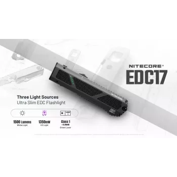 Nitecore EDC17 Baterka 1500 lúmenov USB-C nabíjateľná s Class 1 laserovým ukazovátkom