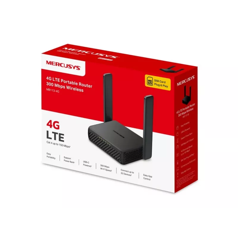 Mercusys MB113-4G Wireless 4G LTE prenosný router 300Mbps