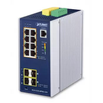 PLANET priemyselný 8-port GE PoE+ 2x 1G SFP + 2x 2.5G SFP Managed L2+ Gigabit Ethernet switch, hliník, modrý