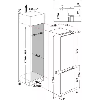 Whirlpool WHC18D071A1 vstavaná chladnička s mrazničkou s 6th Sense Technology, 250 L celková kapacita, energetická trieda D, biela