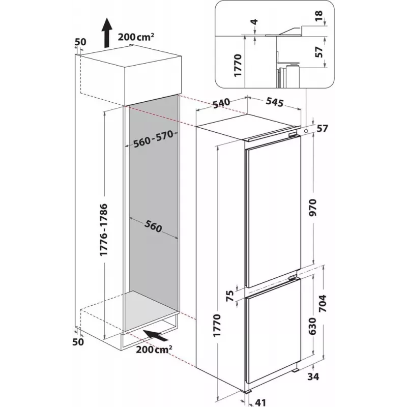 Whirlpool WHC18D071A1 vstavaná chladnička s mrazničkou s 6th Sense Technology, 250 L celková kapacita, energetická trieda D, biela