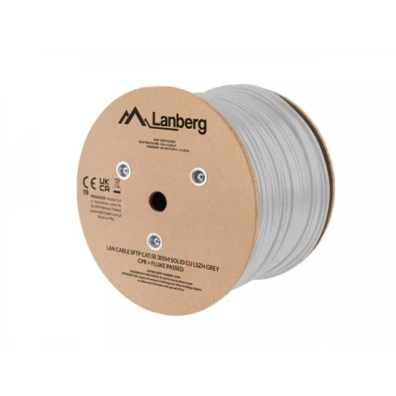 LANBERG SFTP Cat.5e 305m Solid Copper LSZH sieťový kábel sivý