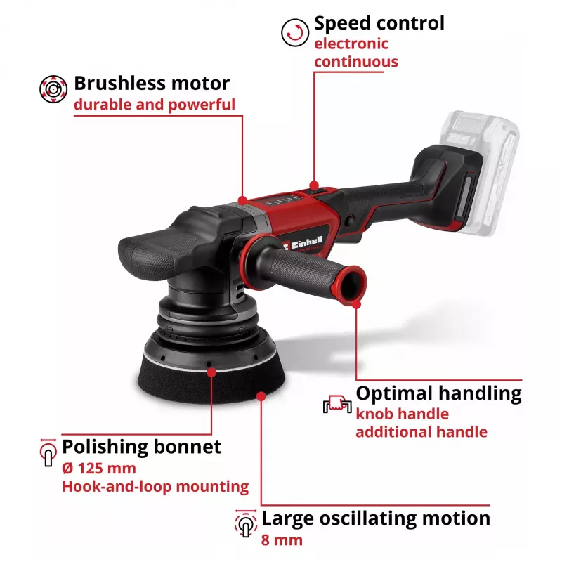 EINHELL Professional akumulátorová excentrická brúska CP-EP 18/125 Li BL-Solo, 18V, 125mm, červená/čierna, bez batérie