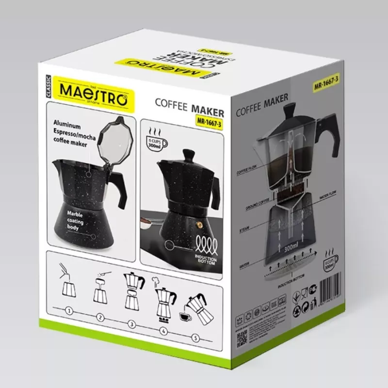 Maestro Granite MR-1667-3 moka kávovar 150ml 3 šálky sivá