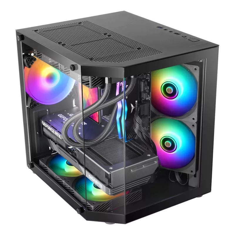 TACENS Mars Gaming MC-3TLITE Mini Tower čierna Tempered Glass FRGB skriňa