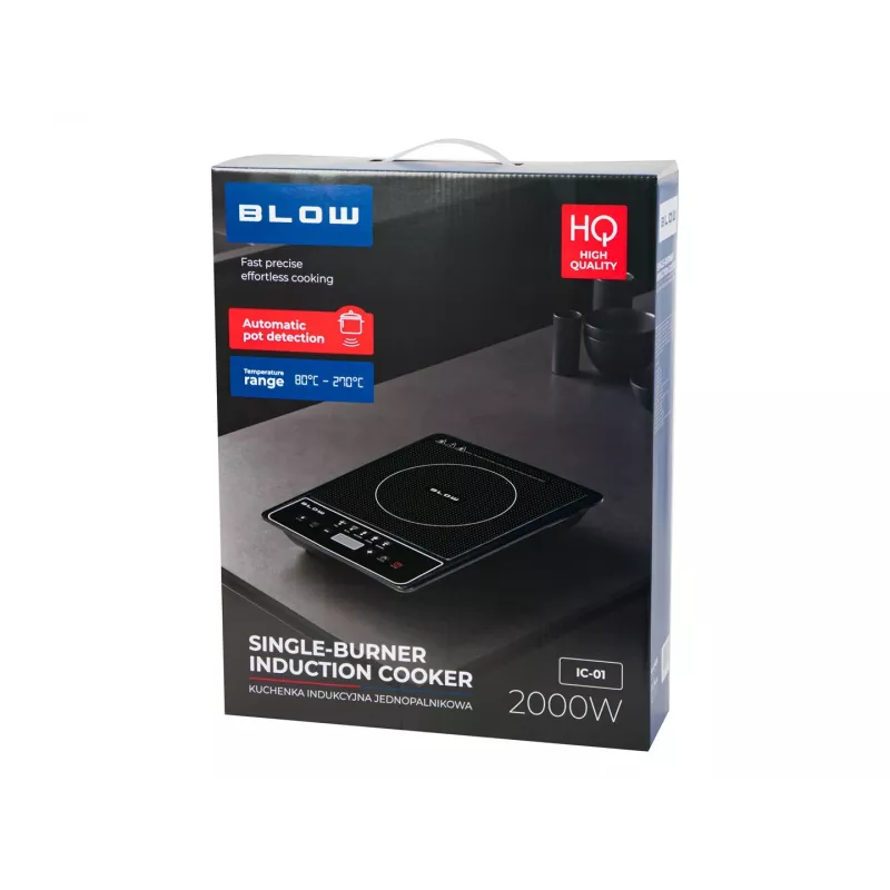 BLOW indukčná varná doska, jedna varná zóna, nastaviteľná varná platňa, 2000W, čierna