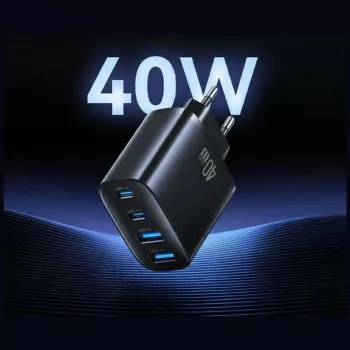 USAMS T70 40W 2xUSB-A 2xUSB-C napájací zdroj čierny