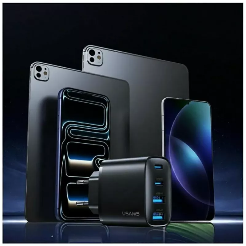 USAMS T70 40W 2xUSB-A 2xUSB-C napájací zdroj čierny