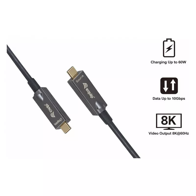 Equip USB 3.2 Gen 2 USB-C na USB-C aktívny optický kábel 15m čierny