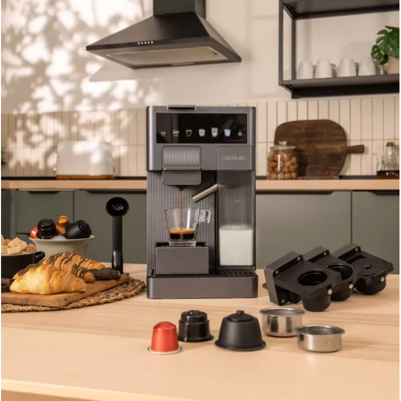 Cecotec FreeStyle Latte T kávovar - 20 bar tlak pumpy, integrovaný naparovač mlieka, 1350 W, sivá