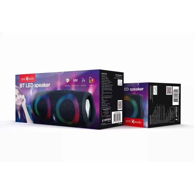 Gembird SPK-BT-LED-02 prenosný Bluetooth párty reproduktor, 10 W, čierny