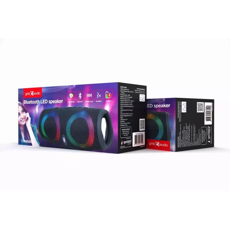 Gembird SPK-BT-LED-02 prenosný Bluetooth párty reproduktor, 10 W, čierny