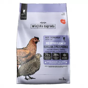 WIEJSKA ZAGRODA Sterilised Chicken with Quail suché krmivo pre mačky 3kg