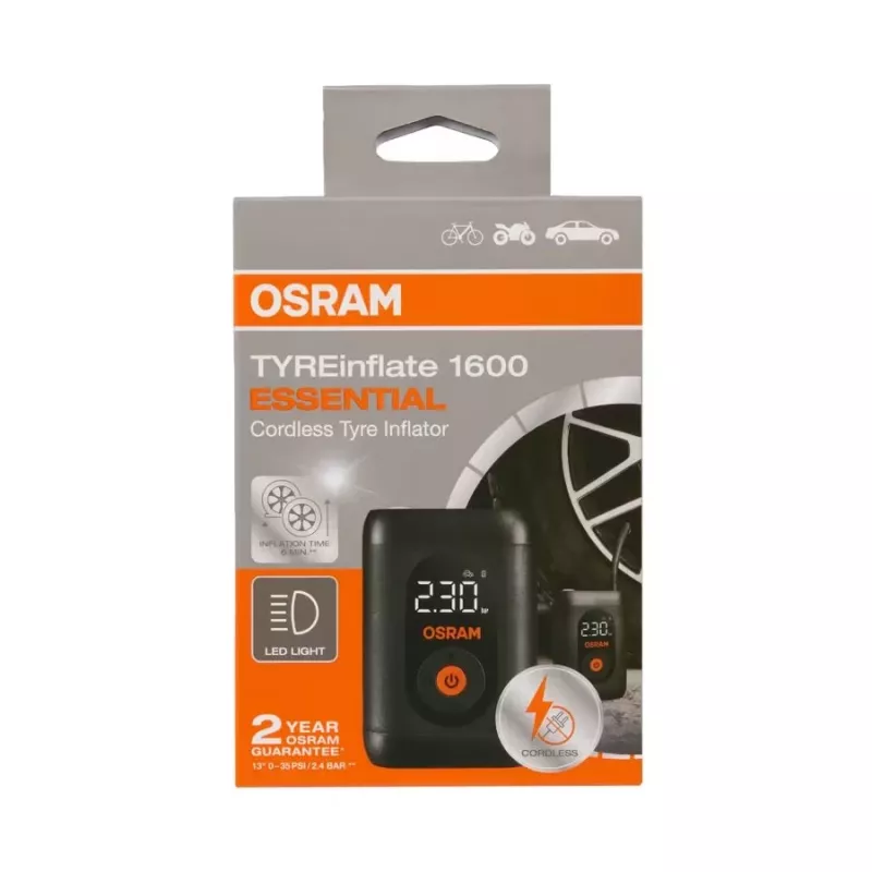 OSRAM TyreInflate 1600 Essential bezdrôtová nabíjateľná pumpa na pneumatiky, 7,0 bar (OTIR1600ESN)