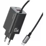 USAMS JC Series CC266 65W GaN rýchla nabíjačka s integrovaným USB-C káblom, čierna