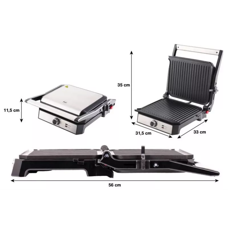 ELDOM GK200 GRILO kontaktný gril 2000W s nastaviteľným termostatom, nepriľnavé platne, čierna/strieborná