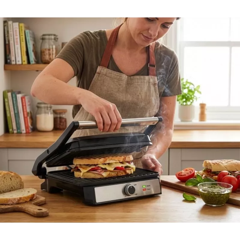 ELDOM GK200 GRILO kontaktný gril 2000W s nastaviteľným termostatom, nepriľnavé platne, čierna/strieborná