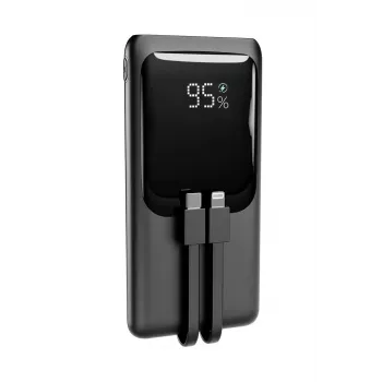Gembird PB10-PD20-LCD-01 powerbanka s integrovanými káblami, rýchle nabíjanie 20W, 10000 mAh, čierna