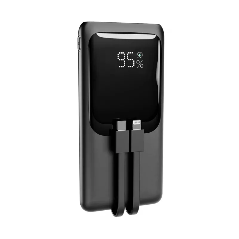 Gembird PB10-PD20-LCD-01 powerbanka s integrovanými káblami, rýchle nabíjanie 20W, 10000 mAh, čierna