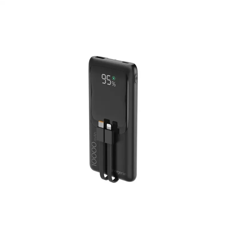 Gembird PB10-PD20-LCD-01 powerbanka s integrovanými káblami, rýchle nabíjanie 20W, 10000 mAh, čierna