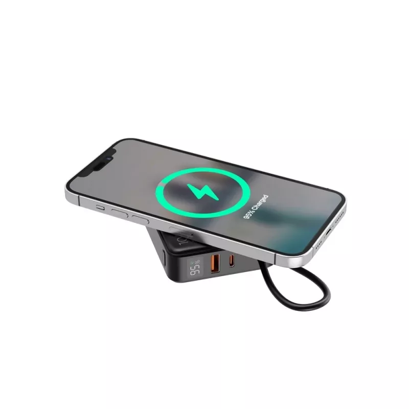 Gembird PB10-WPC15-LCD-01 rýchlonabíjacia powerbanka s bezdrôtovou nabíjačkou, 20 W, 10000 mAh, čierna