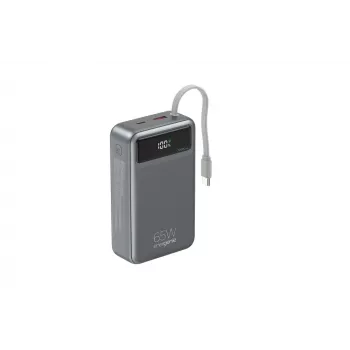 Gembird PB20-PD65-LCD-01 rýchlonabíjacia powerbanka s integrovanými káblami, 65W, 20000 mAh, čierna