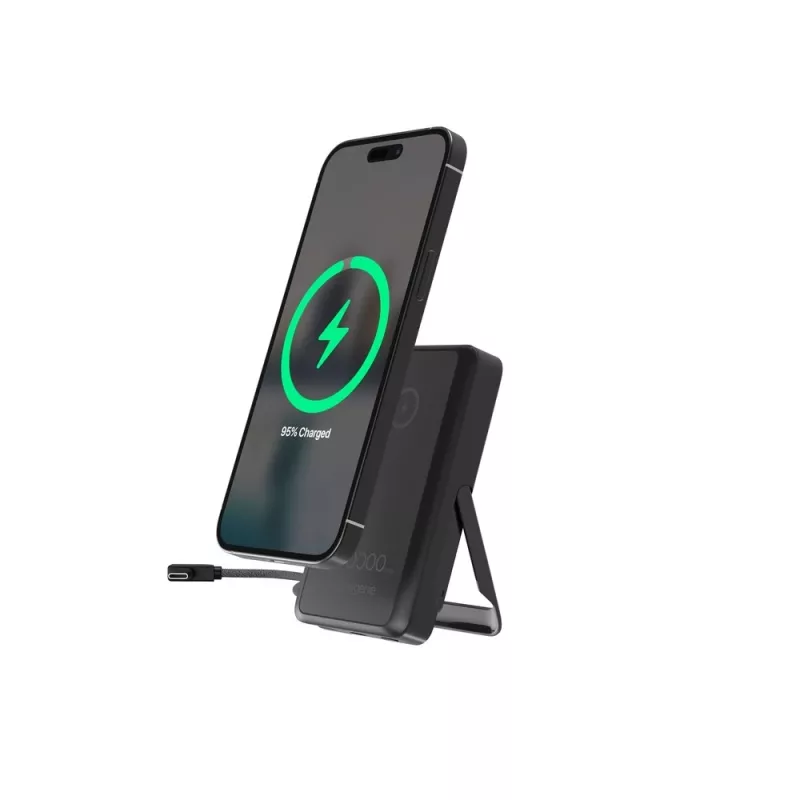 Gembird PB10-WPC15MS-01 magnetická bezdrôtová powerbanka s integrovaným stojanom, 15W, 10000 mAh, čierna