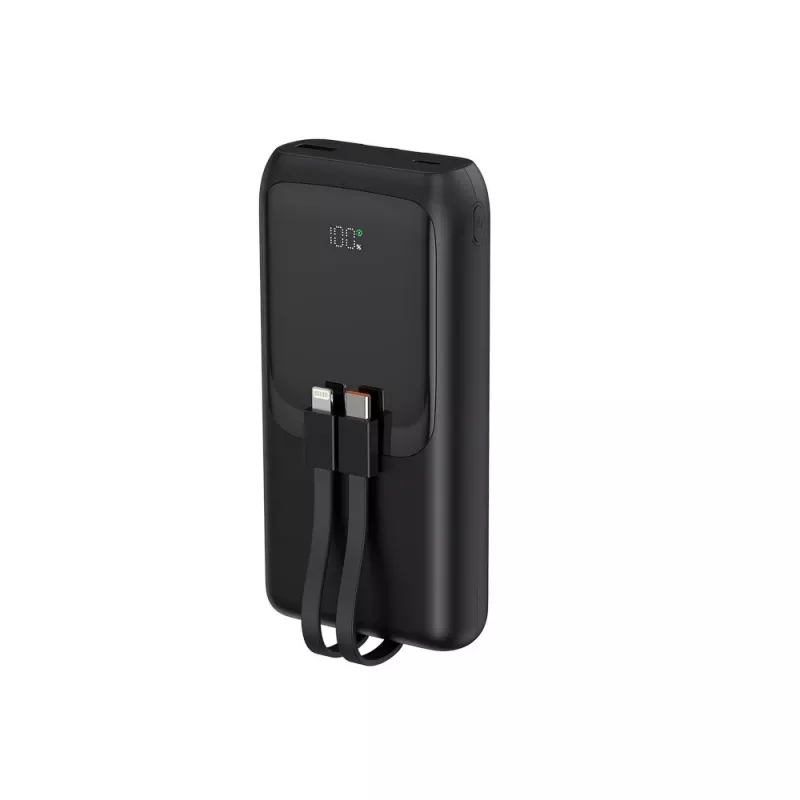 Gembird PB20-PD20-LCD-01 rýchlonabíjacia powerbanka s integrovanými káblami, 20 W, 20000 mAh, čierna