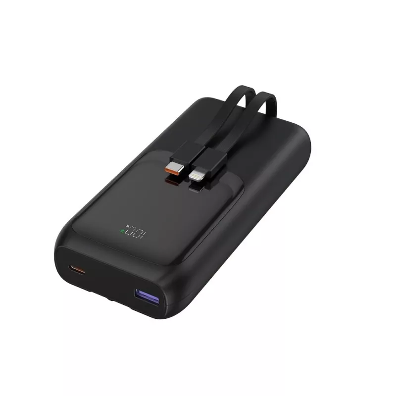 Gembird PB20-PD20-LCD-01 rýchlonabíjacia powerbanka s integrovanými káblami, 20 W, 20000 mAh, čierna