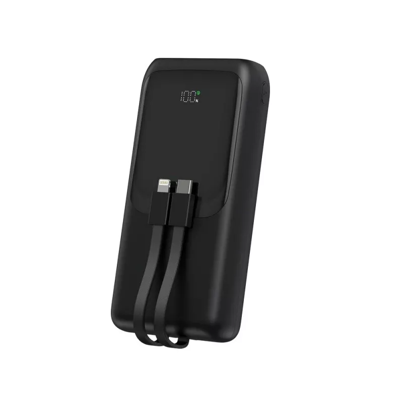 Gembird PB20-PD20-LCD-01 rýchlonabíjacia powerbanka s integrovanými káblami, 20 W, 20000 mAh, čierna