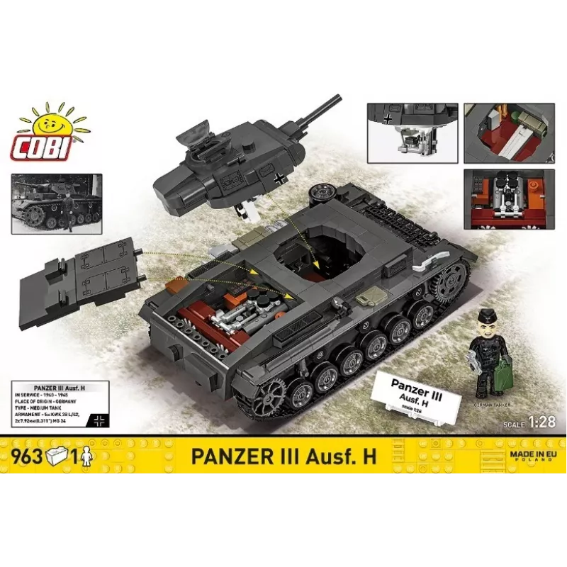 COBI 958 PCS HC WWII Panzer III Ausf. H stavebnica