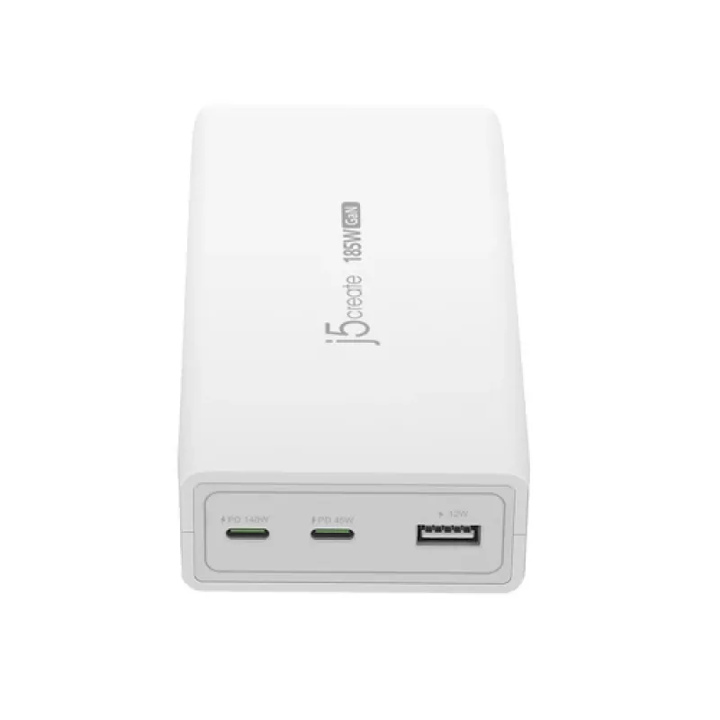 j5create JUP37185W-EN 185W GaN PD 3.1 USB-C 3-portová nabíjačka biela