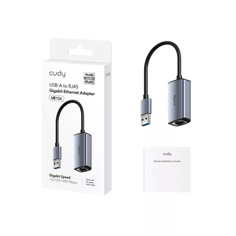 CUDY UE10A adaptér USB-A na Ethernet - Gigabit RJ45 sieťový adaptér