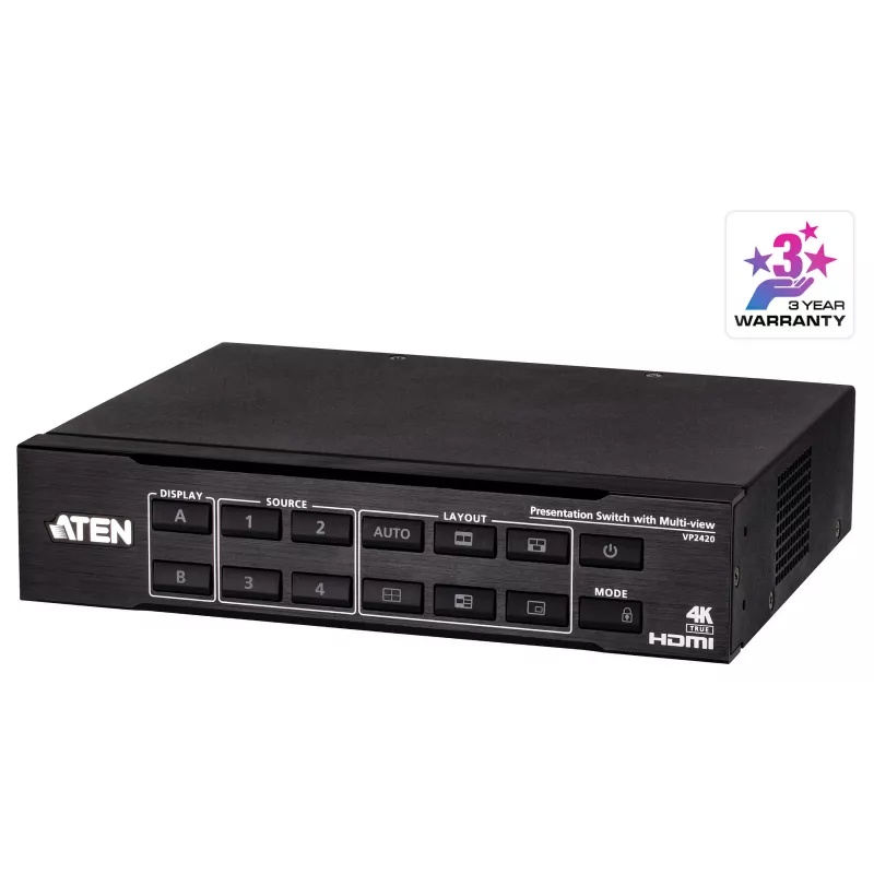 ATEN VP2420 4x2 True 4K prezentačný matrix switch s Multi View