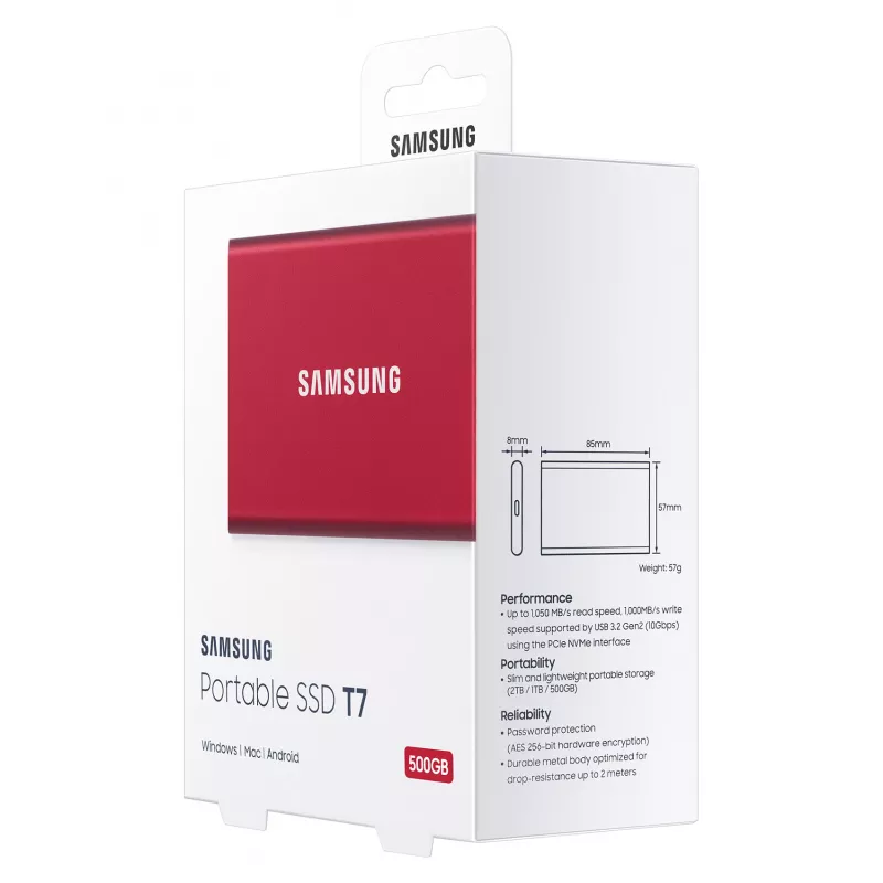 Samsung Portable SSD T7 500GB USB 3.2 Gen 2 Metallic Red externý SSD disk