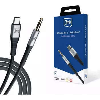 3MK AUX USB-C na 3,5 mm jack audiokábel (12 cm) - sivý