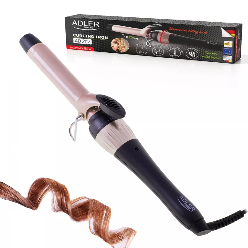 Adler AD 2117 kulma s keramickým vyhrievacím systémom, 25 mm valec, 200 °C, 45 W, čierna/ružová
