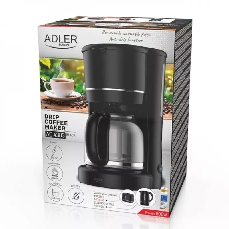 Adler AD 4383 kávovar 1,5 L, čierny