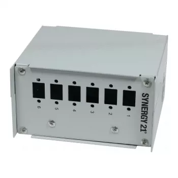 Synergy21 optický patch panel na lištu DIN, 6x LC-Duplex/SC-Simplex adaptér, bez spojok, svetlosivá (RAL 7035)