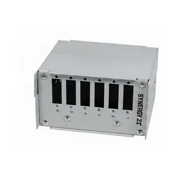 Synergy21 optický patch panel na lištu DIN, 6x SC-Duplex/LC-Quad porty, prázdny, svetlosivá (RAL 7035)