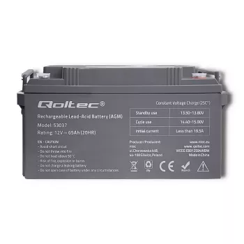 Qoltec 53037 AGM batéria 12V 65Ah max 780A