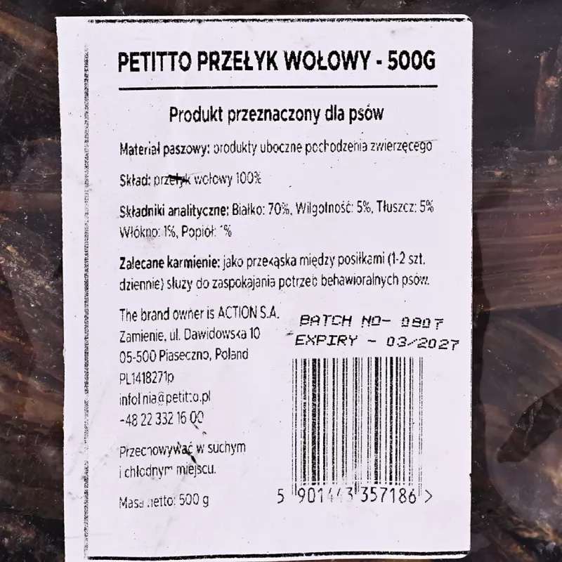 PETITTO Hovädzí pažerák psí pamlsek 500g