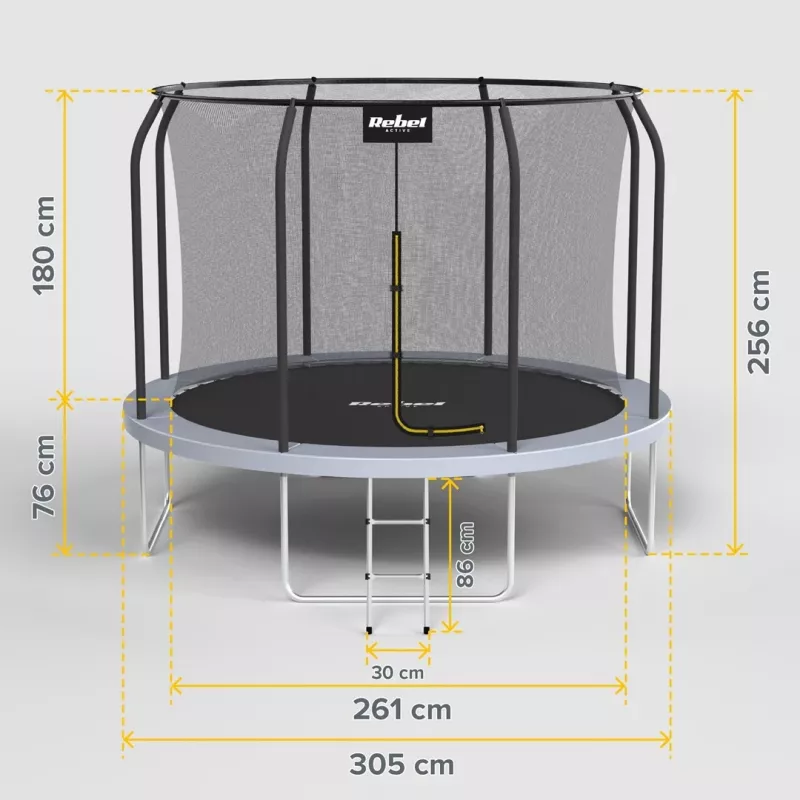 REBEL Active Trampolína PRO 10ft/305 cm so záchrannou sieťou, čierna/modrá