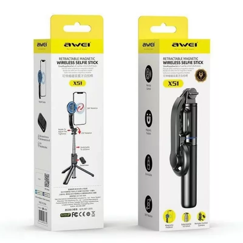 AWEI X51 magnetický selfie stick statív čierny