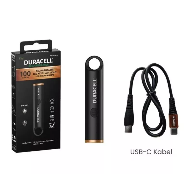 Duracell DK100R kľúčenka so svetlom 100 lúmenov nabíjateľná čierna
