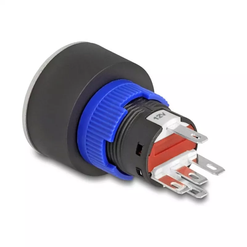 Delock 22 mm vstavané tlačidlo, ploché, červená LED, spájkované spoje, 1 NO, 230 V AC/DC